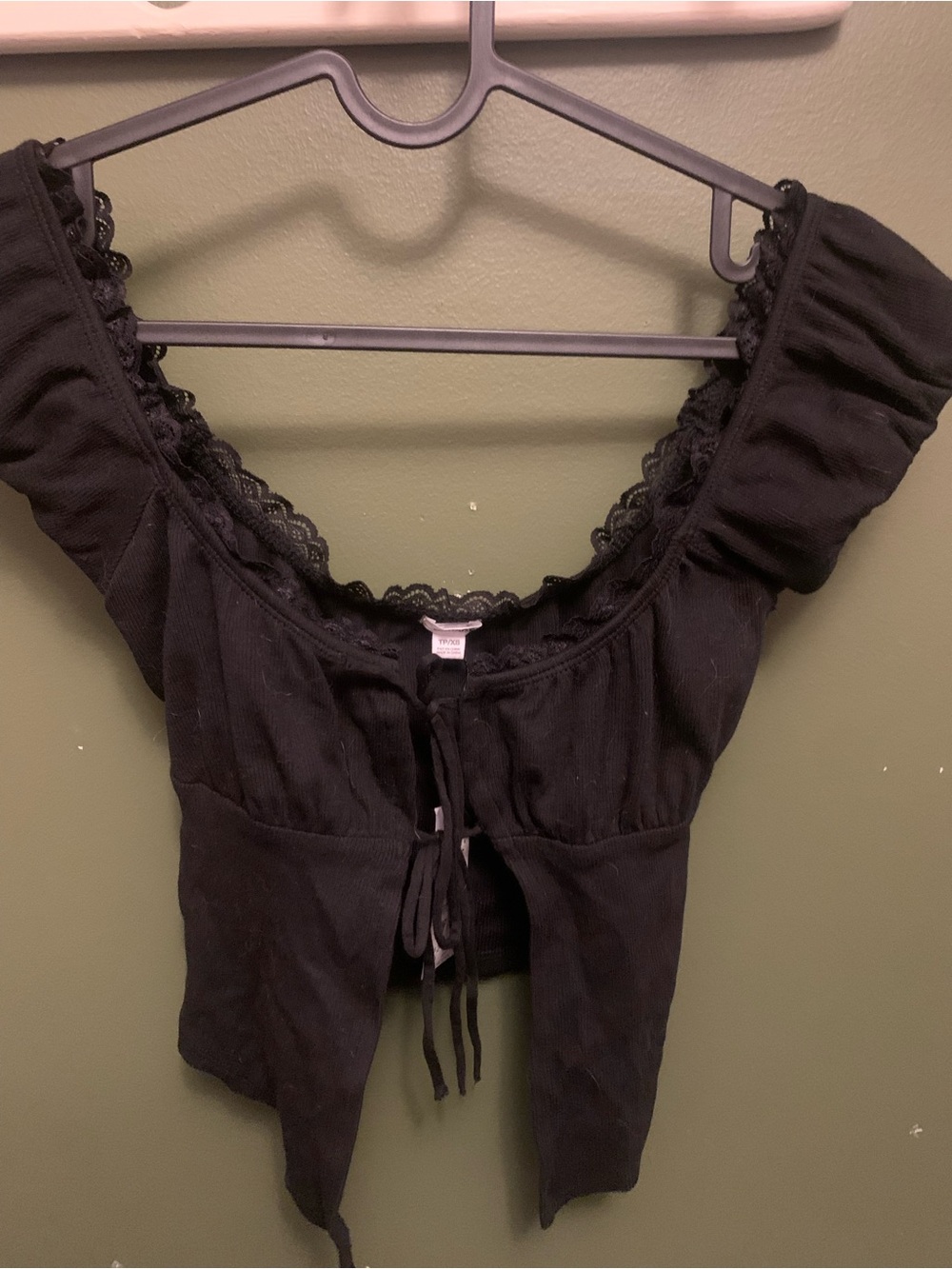 Garage Black Lace-Trim Milkmaid Crop Top